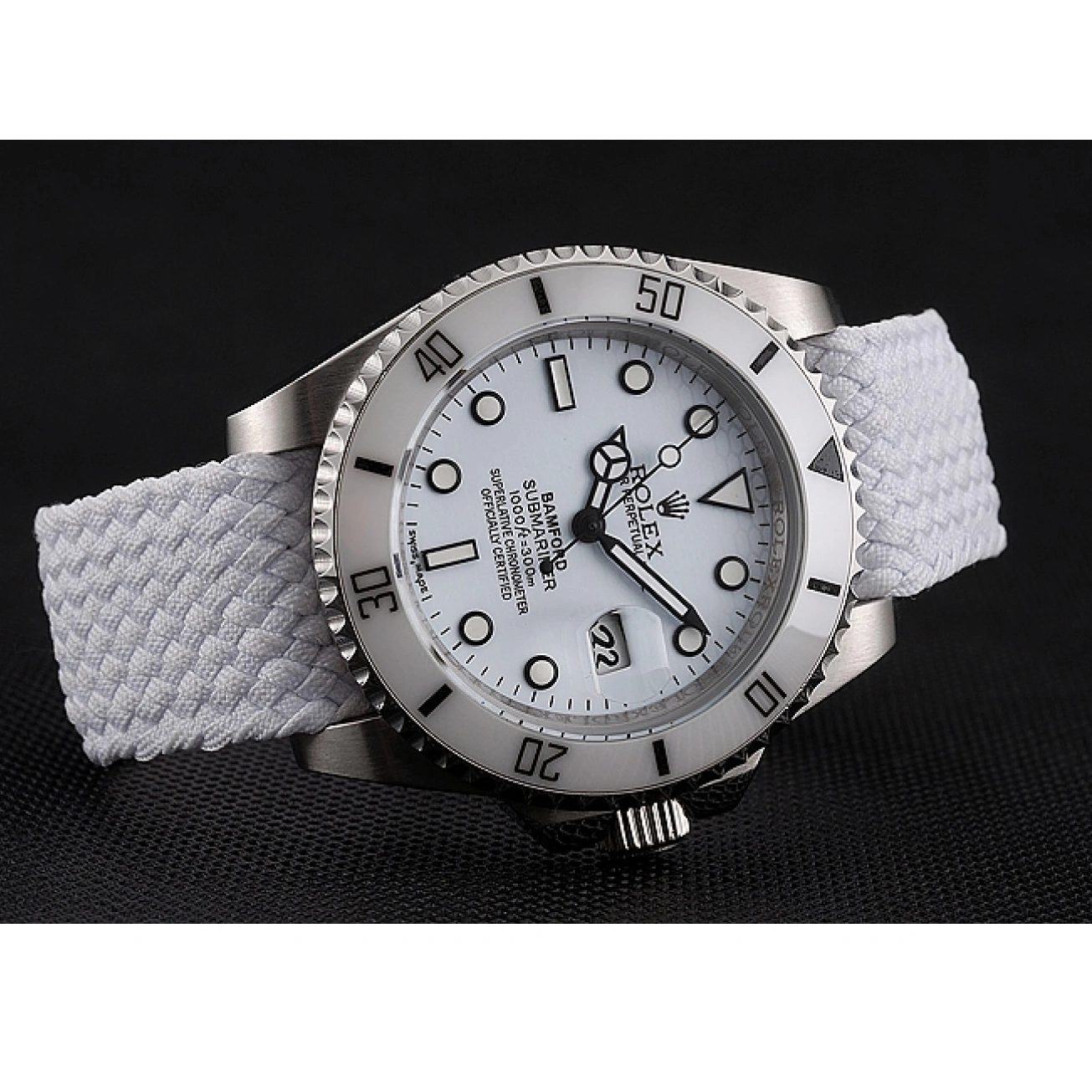 Good copy rolex watches Fabric Dial White Submariner 1453867 White Rolex Bracelet Bamford 1026